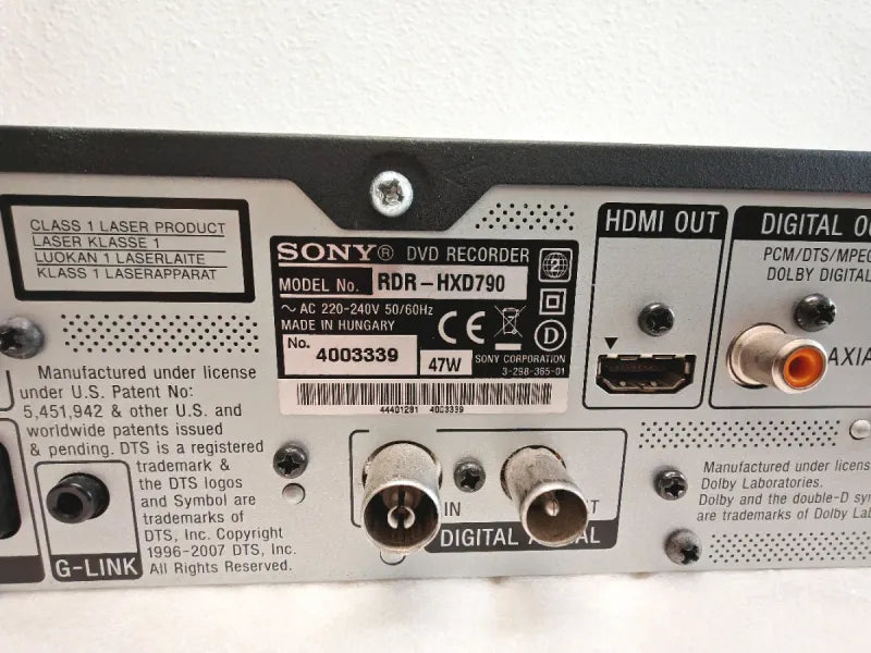Reproductor grabador DVD Sony RDR-HXD790